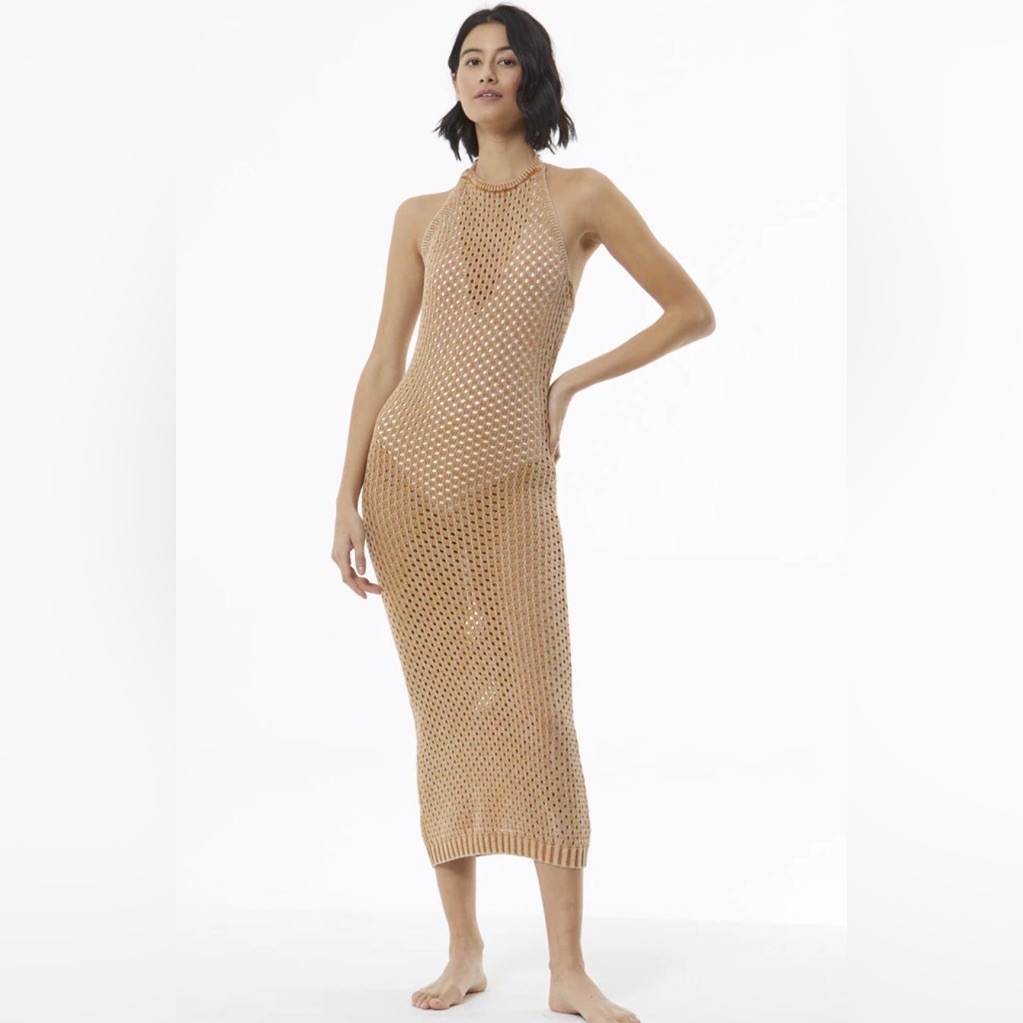 Young Fabulous & Broke Coral Midi Knit Dress In Butterscotch Mineral